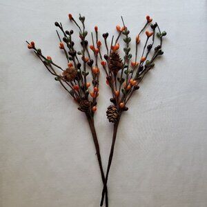 Fall / Autumn Orange, Burgundy, Red, and Green Pip Berry Branches with Pinecones